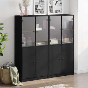 Avila Wooden Bookcase With Doors In Black - UK