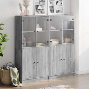Avila Wooden Bookcase With Doors In Grey Sonoma Oak - UK