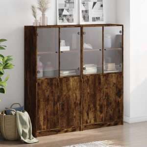Avila Wooden Bookcase With Doors In Smoked Oak - UK