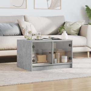 Avila Wooden Coffee Table With 2 Glass Doors In Concrete Effect