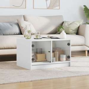 Avila Wooden Coffee Table With 2 Glass Doors In White