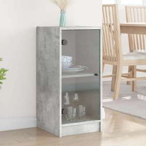 Avila Wooden Side Cabinet With 1 Glass Door In Concrete Effect - UK