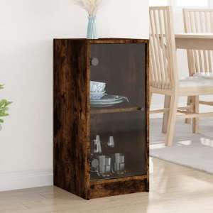 Avila Wooden Side Cabinet With 1 Glass Door In Smoked Oak - UK
