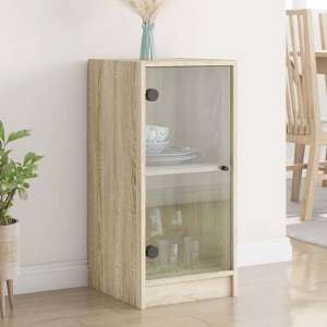 Avila Wooden Side Cabinet With 1 Glass Door In Sonoma Oak - UK