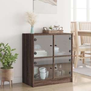 Avila Wooden Side Cabinet With 4 Glass Doors In Brown Oak - UK