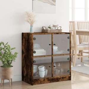 Avila Wooden Side Cabinet With 4 Glass Doors In Smoked Oak - UK