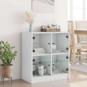 Avila Wooden Side Cabinet With 4 Glass Doors In White - UK