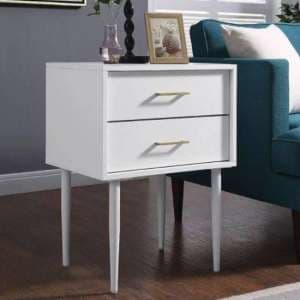 Avila Wooden Side Table With 2 Drawers In White - UK