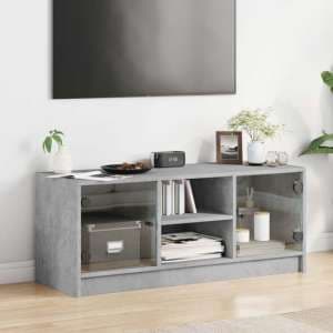 Avila Wooden TV Stand With 2 Glass Doors In Concrete Effect - UK