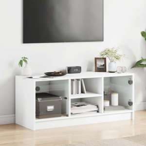 Avila Wooden TV Stand With 2 Glass Doors In White - UK