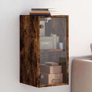 Avila Wooden Wall Cabinet With 1 Glass Door In Smoked Oak - UK