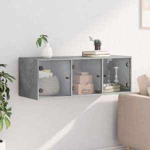 Avila Wooden Wall Cabinet With 3 Glass Doors In Concrete Effect - UK