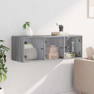 Avila Wooden Wall Cabinet With 3 Glass Doors In Grey Sonoma Oak - UK