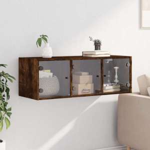 Avila Wooden Wall Cabinet With 3 Glass Doors In Smoked Oak - UK