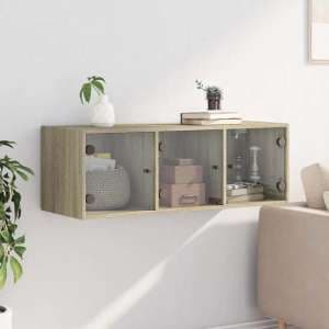 Avila Wooden Wall Cabinet With 3 Glass Doors In Sonoma Oak - UK
