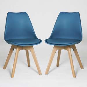 Regis Dining Chair In Blue With Wooden Legs In A Pair
