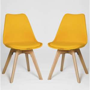 Regis Dining Chair In Yellow With Wooden Legs In A Pair