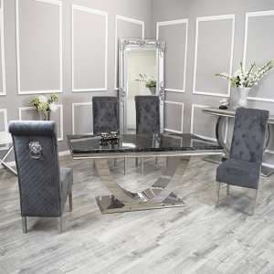 Avon Black Marble Dining Table With 6 Elmira Dark Grey Chairs - UK