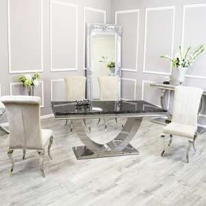 Avon Black Marble Dining Table With 6 North Cream Chairs - UK