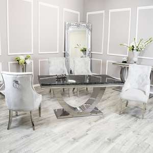 Avon Black Marble Dining Table With 6 Dessel Light Grey Chairs - UK