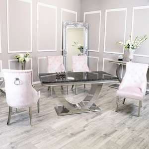Avon Black Marble Dining Table With 6 Dessel Pink Chairs - UK