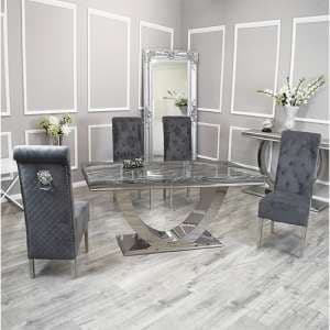Avon Dark Grey Marble Dining Table 4 Elmira Dark Grey Chairs - UK