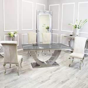 Avon Grey Glass Dining Table With 4 North Cream Chairs
