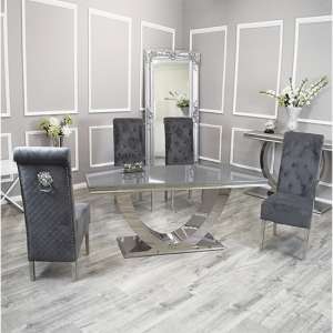 Avon Grey Glass Dining Table With 6 Elmira Dark Grey Chairs