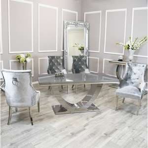 Avon Grey Glass Dining Table With 6 Dessel Pewter Chairs