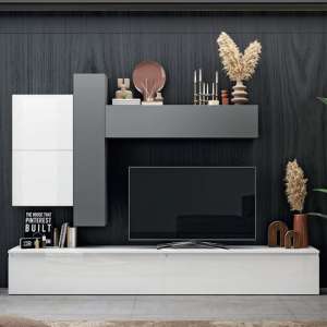 Avon High Gloss Entertainment Unit In White And Slate Effect - UK