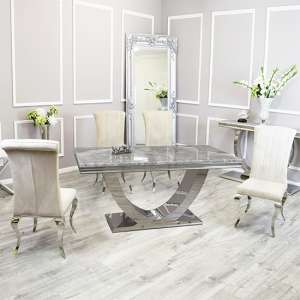 Avon Light Grey Marble Dining Table With 6 North Cream Chairs - UK