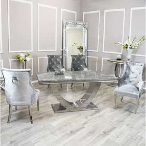 Avon Light Grey Marble Dining Table With 4 Dessel Pewter Chairs - UK