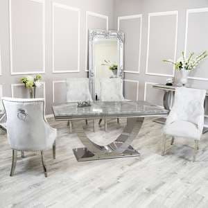 Avon Light Grey Marble Dining Table 6 Dessel Light Grey Chairs - UK