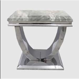 Avon Light Grey Marble Lamp Table 60cm With Polished Steel Base - UK
