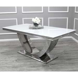 Avon Small White Glass Dining Table With Polished Base