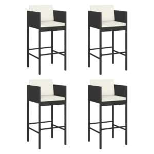 Avyanna Set Of 4 Poly Rattan Bar Chairs With Cushions In Black - UK