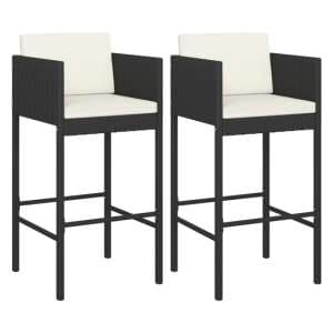 Avyanna Black Poly Rattan Bar Chairs With Cushions In A Pair - UK