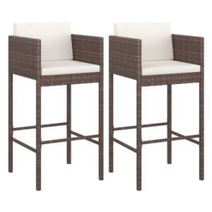Avyanna Brown Poly Rattan Bar Chairs With Cushions In A Pair - UK