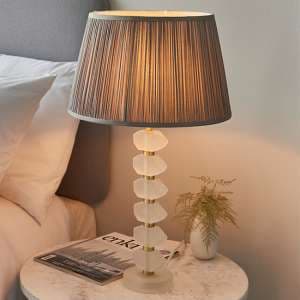 Awka Charcoal Silk Shade Table Lamp With Frosted Glass Base - UK