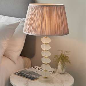 Awka Dusky Pink Silk Shade Table Lamp With Frosted Glass Base - UK