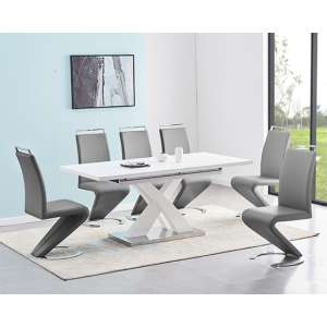 Axara Large Extending White Dining Table 6 Summer Grey Chairs