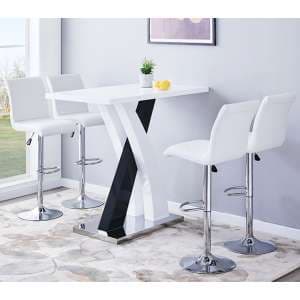 Axara High Gloss Bar Table In White Black 4 Ripple White Stools