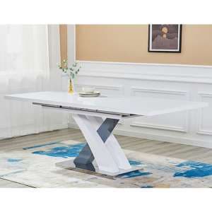 Axara Large Extending Gloss Dining Table In White And Grey