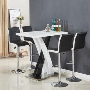Axara Gloss Bar Table In White Black 4 Ritz Black White Stools