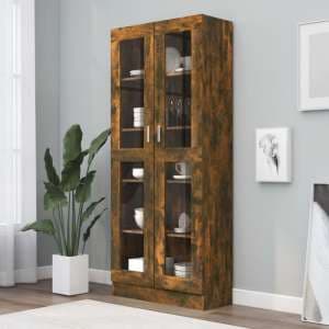 Axtan Wooden Display Cabinet With 2 Doors In Smoked Oak