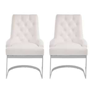 Azaltro Ivory Linen Fabric Dining Chairs In Pair - UK