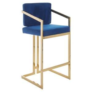 Azaltro Blue Velvet Bar Chair With Gold Steel Frame - UK