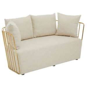 Azaltro Fabric 2 Seater Sofa With Gold Steel Frame In Natural - UK