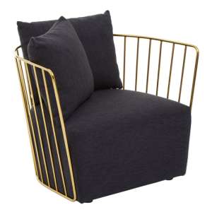 Azaltro Fabric Lounge Chair With Gold Steel Frame In Black