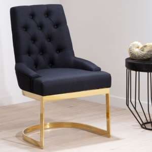 Azaltro Upholstered Linen Fabric Dining Chair In Black - UK